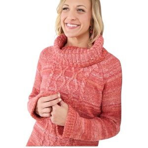 Orange Cable Knit Sweater Shawl Neck Pullover Ribbed Chunky Baggy Top Wool Blend